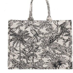 Large Cotton Linen Handbag Women Flower Embroidery Tote Fashion Shopping Bag